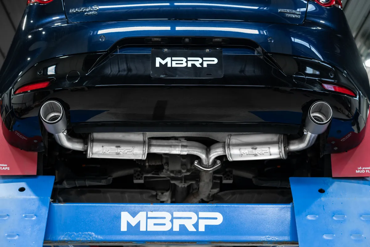2019-Up Mazda 3 Hatchback FWD/AWD 2.5/2.5T Armor Pro T304 Stainless Steel 2.5 Inch Axle-Back Dual Split Rear with Carbon Fiber Tips Street Profile MBRP product image