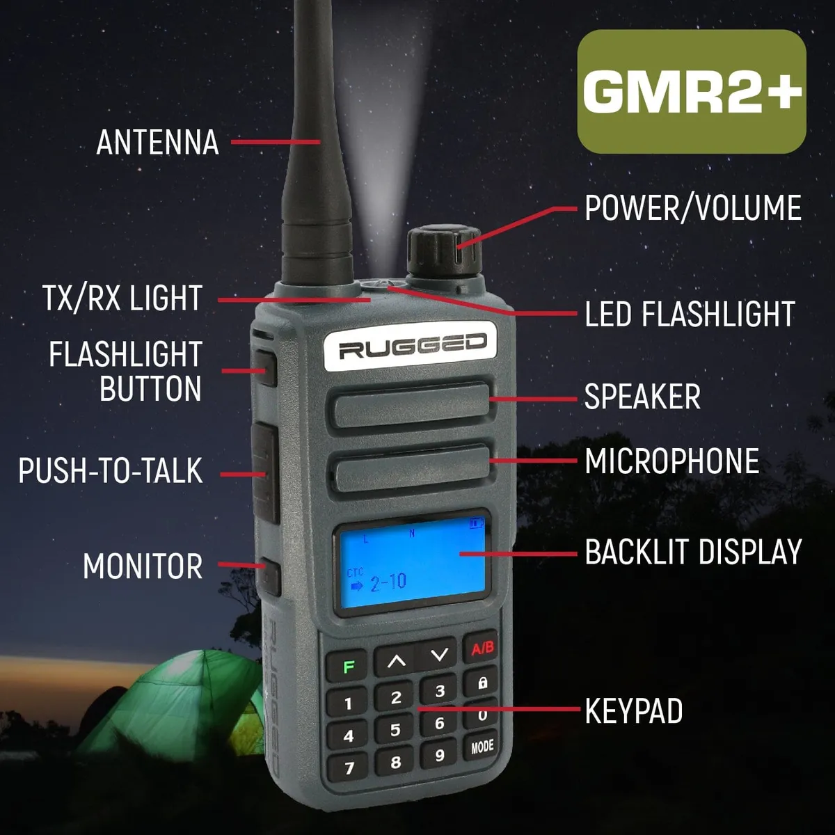 Rugged Radios Adventure Pack - Rugged Gmr2 Plus - Gmrs And Frs Two Way Handheld Radios w/ Accessories - Grey product image