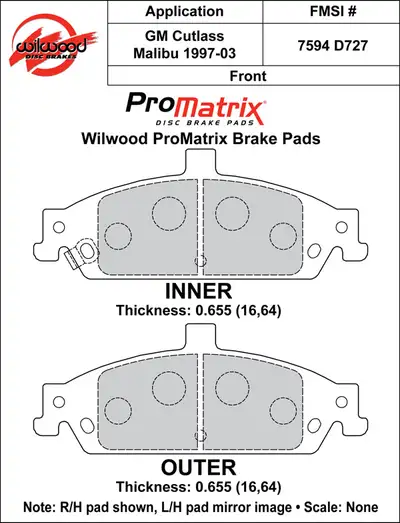 Wilwood Brakes 1997 - 2005 Chevrolet, Oldsmobile, Pontiac Original Equipment Pads - 150-D0727K