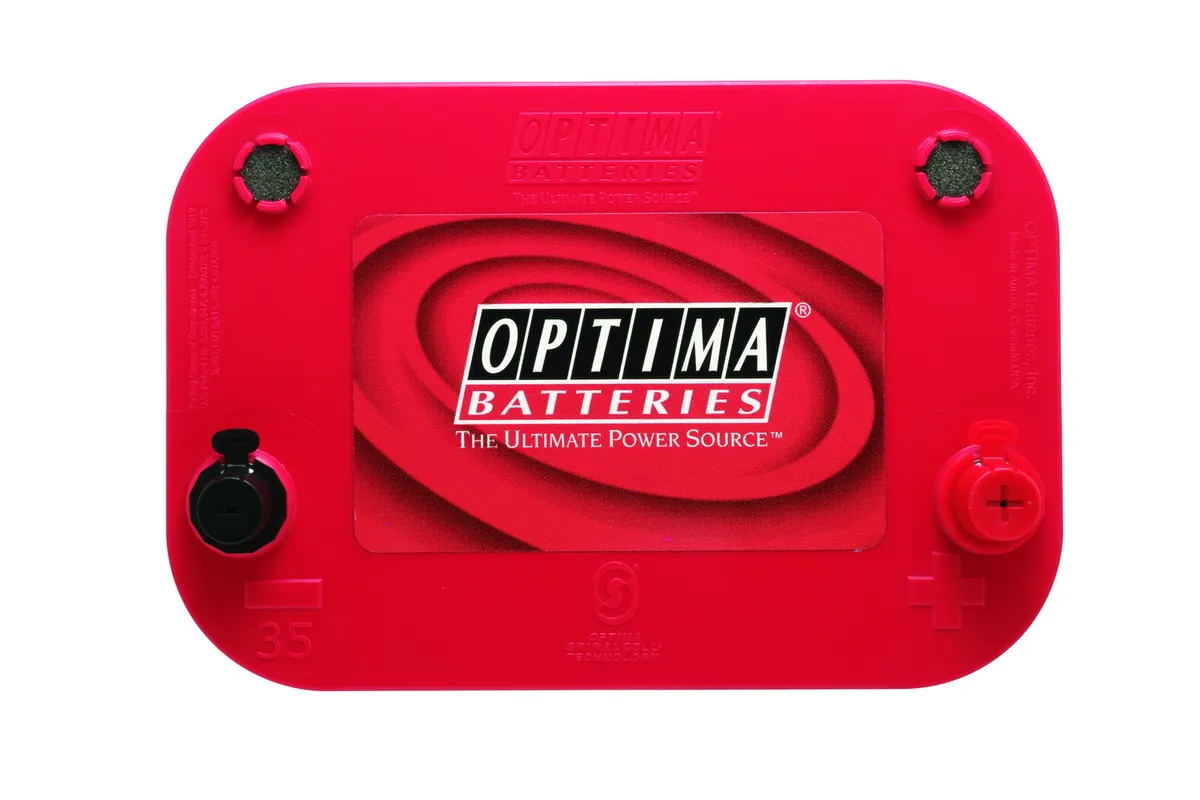 RedTop® Battery; UNBOXED; Group 35; Cold Crank Amps 720; Crank Amps 910; Reserve Capacity 90; Ampere Hour 44; Top Terminal; L-9 5/16 in.; W-6 3/4 in.; H-7 5/8 in.; product image