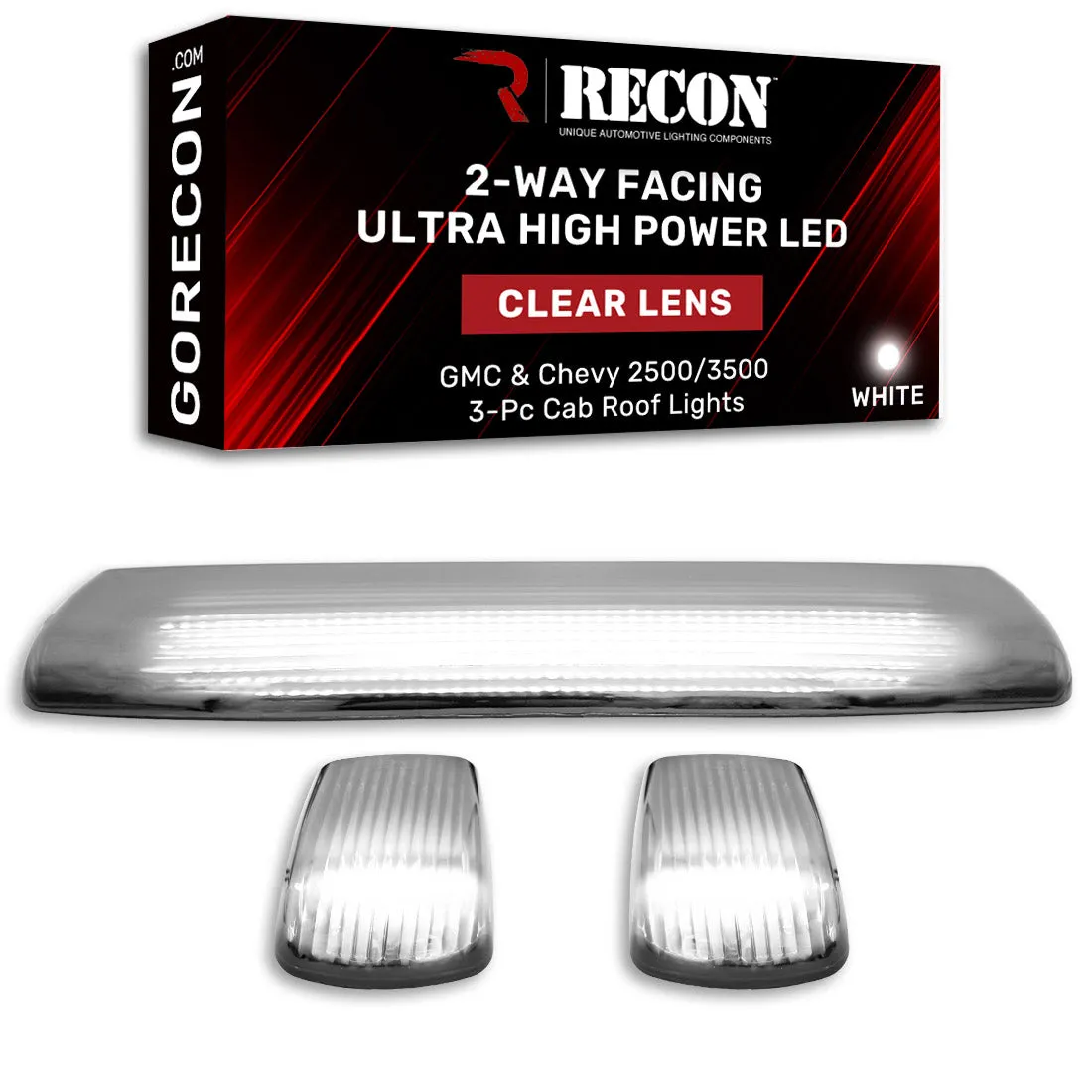 Gmc Chevy 15-19 3rd Gen Body Style Heavy-Duty 3-Piece Set Smoked Cab Roof Light Lens With 2-Way Forward Rear Facing White Ultra High-Power Leds - Plug-N-Play Installation Replaces OEM Installed Cab Roof Lights product image
