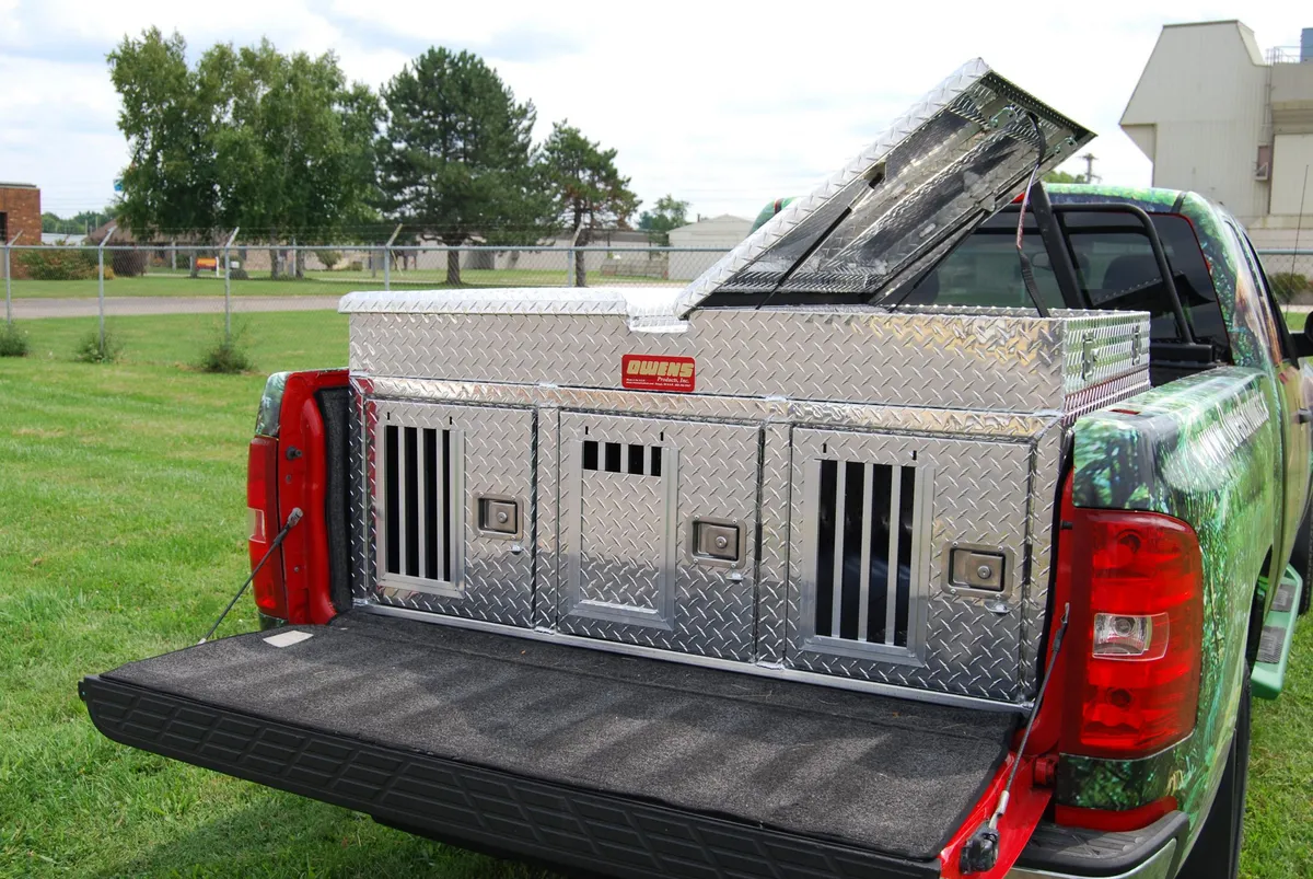 Dog Box Hunter Series Triple Compartment with Top Storage / 58 W x 40 D x 26 H / All Seasons Rear Vents / Diamond Tread Aluminum / Owens Products product image