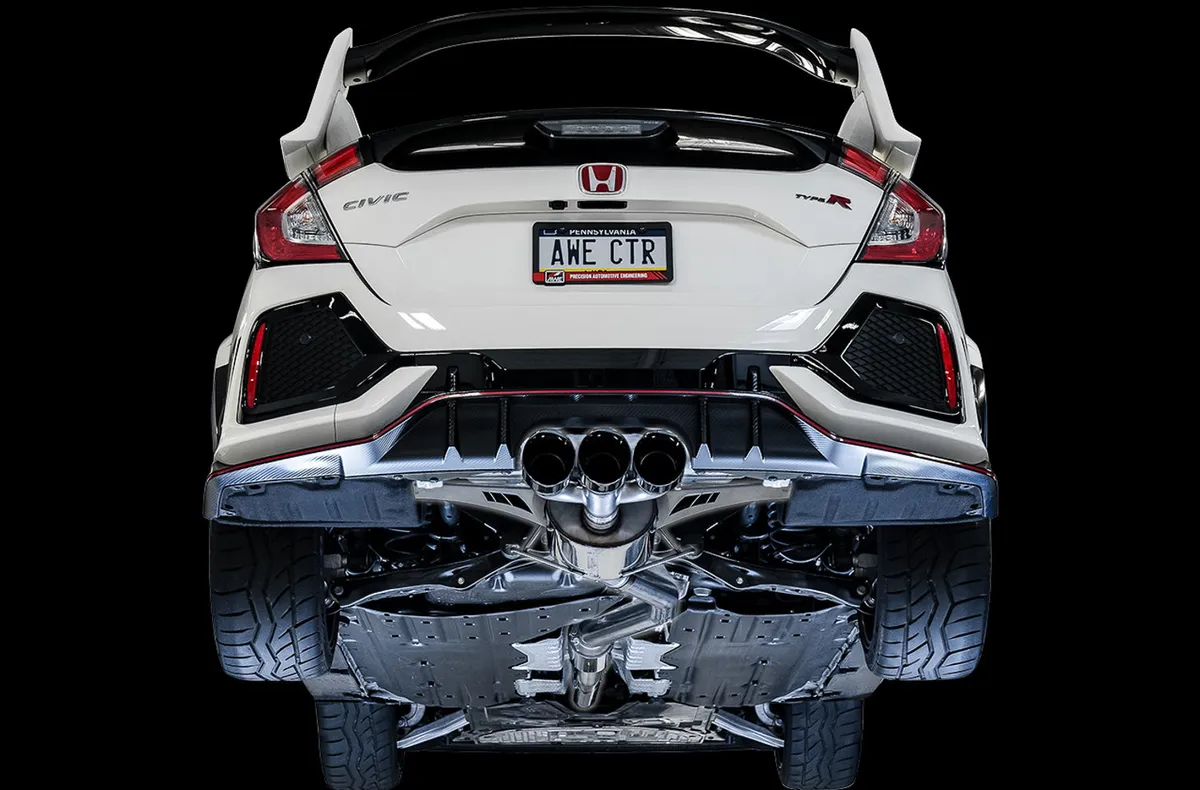AWE Track Edition Exhaust for FK8 Civic Type R (includes Front Pipe) - Triple Chrome Silver Tips product image