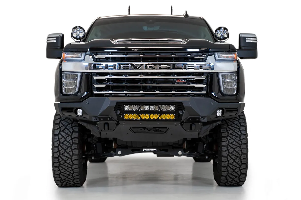 20c Silv 2500/3500 Front Bumper W/Dual 20in LED Bar Mounts W/Parking Sensor Cutouts Hammer Blk product image