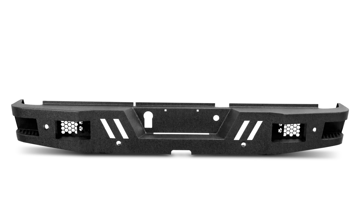 ECO-Series Rear Bumper; w/Dual Cube Light Pockets; 1/8 in. Steel Plate; Textured Black; product image
