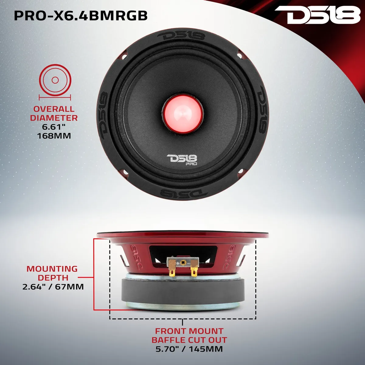 PRO-X 6.5" Mid-Range Loudspeaker with RGB Light Bullet 250 Watts Rms 4-Ohm product image
