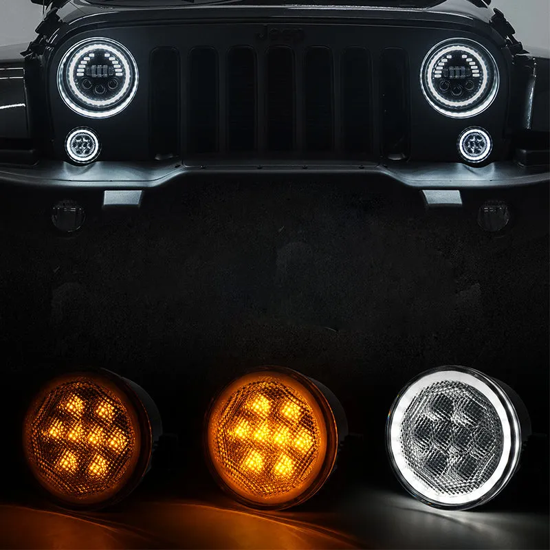 Smoke/Clear LED Amber Turn Signal Light with Halo DRL for 07-18 Jeep Wrangler JK product image