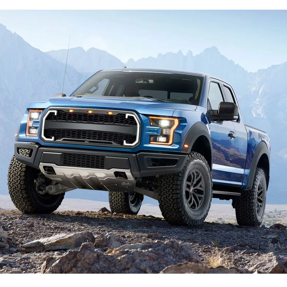 Raptor Style Mesh Grille W/ DRL & Turn Signal Lights - Matte Black For 2015-2017 Ford F150 product image