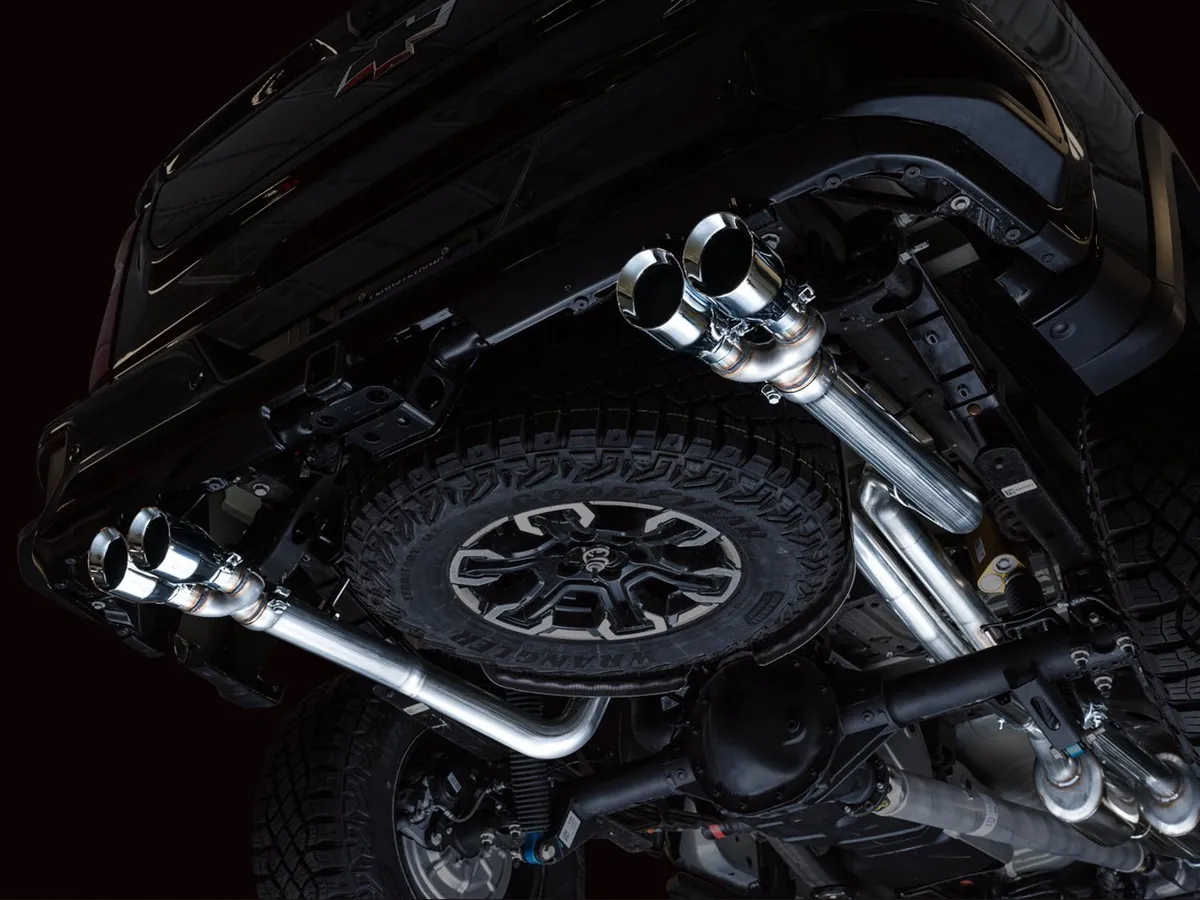 AWE 0FG Catback Exhaust for Silverado ZR2/Sierra AT4X - Dual Bashguard (no tips) product image