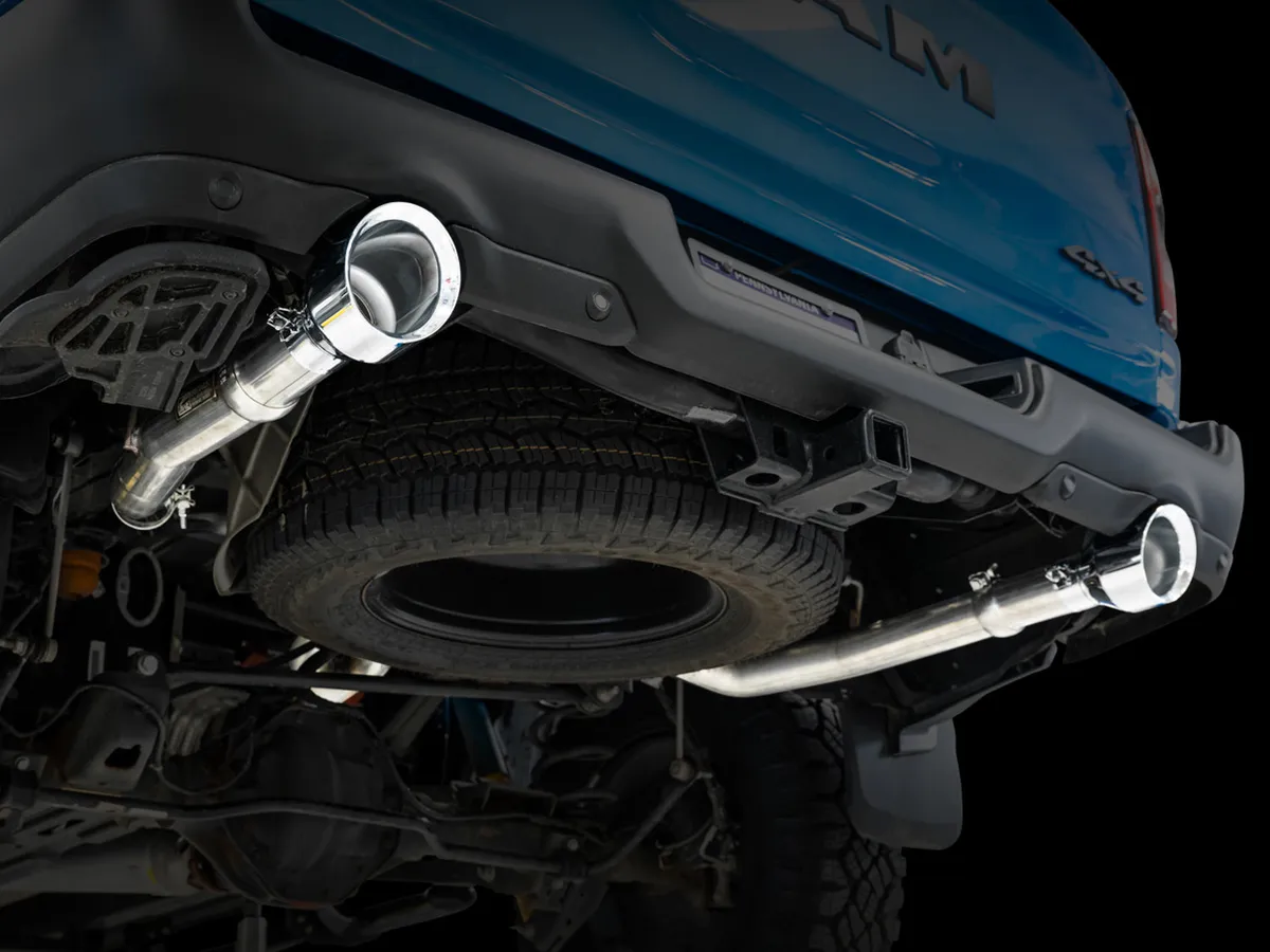 AWE 0FG Dual Rear Exit Catback Exhaust for 5th Gen RAM 1500 5.7L with bumper cutouts - Chrome Silver Tips product image