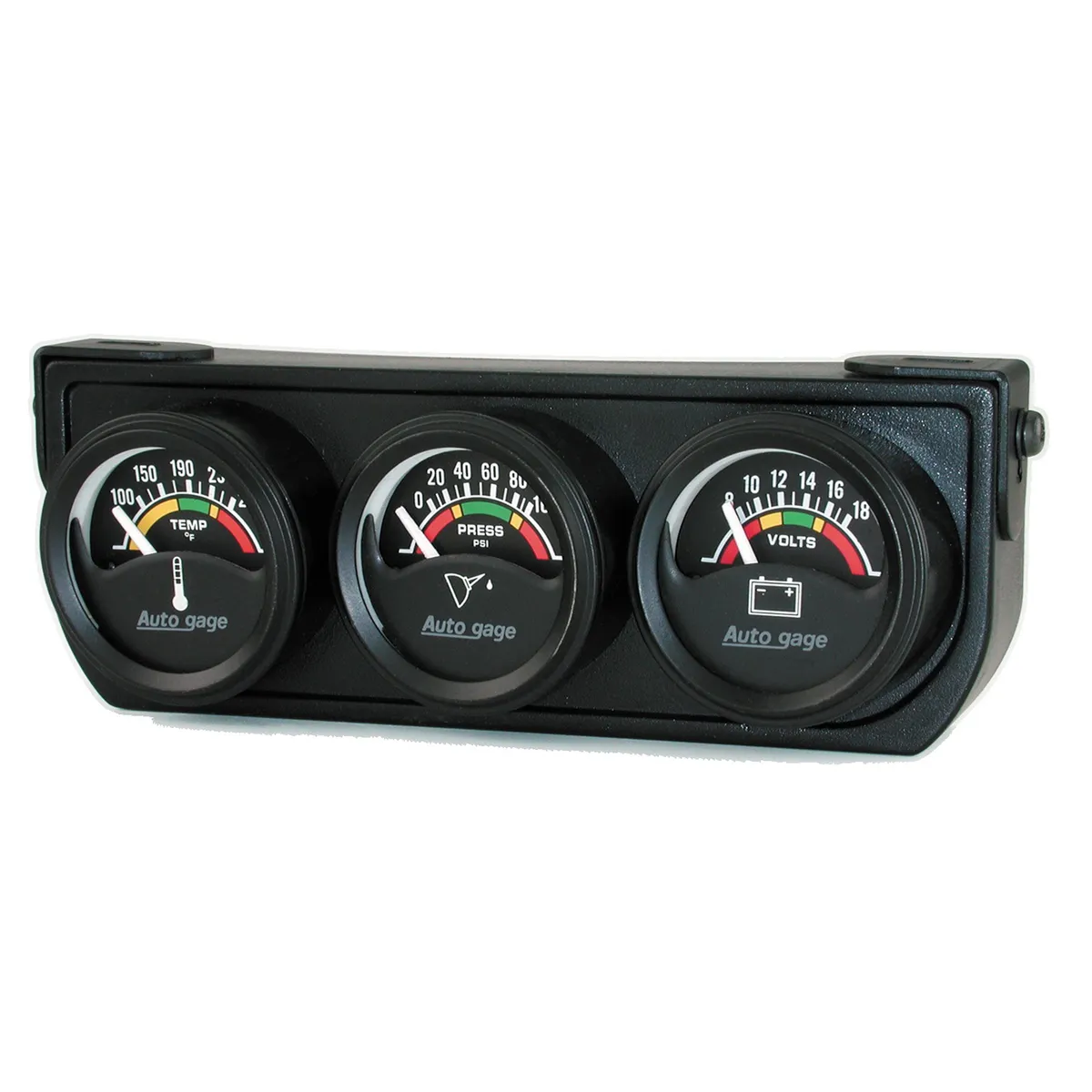 Autometer 2391 Gauge Console, Oilp/Wtmp/Volt, 1.5, 100psi/280?f/18v, Elec bk Dial, bk Bzl, ag product image