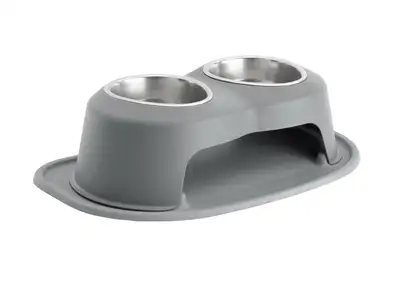 Weathertech Pet Feeding System; Dark Grey; Double High 6 in. w/32 oz. Stainless Bowls;