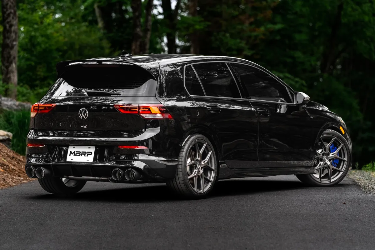 Armor Pro Cat Back Exhaust System; 3 in.; Quad Split Rear Exit; Valve Delete; Quad 4.5 in. Carbon Fiber Tips; 304 Stainless Steel; product image