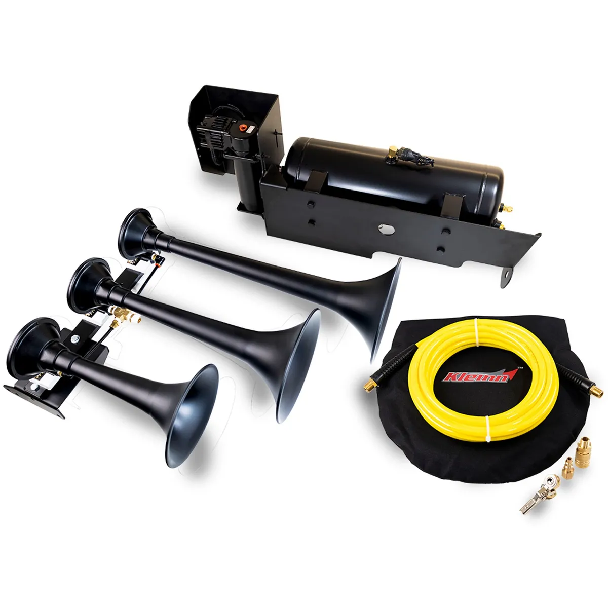 Onboard Air System w/Horns; Includes Triple Black Horns PN[730]/ 150/200 PSI Air Compressor PN[6450RC]/ 3.0 Gallon Air Tank PN[6350RT]; product image