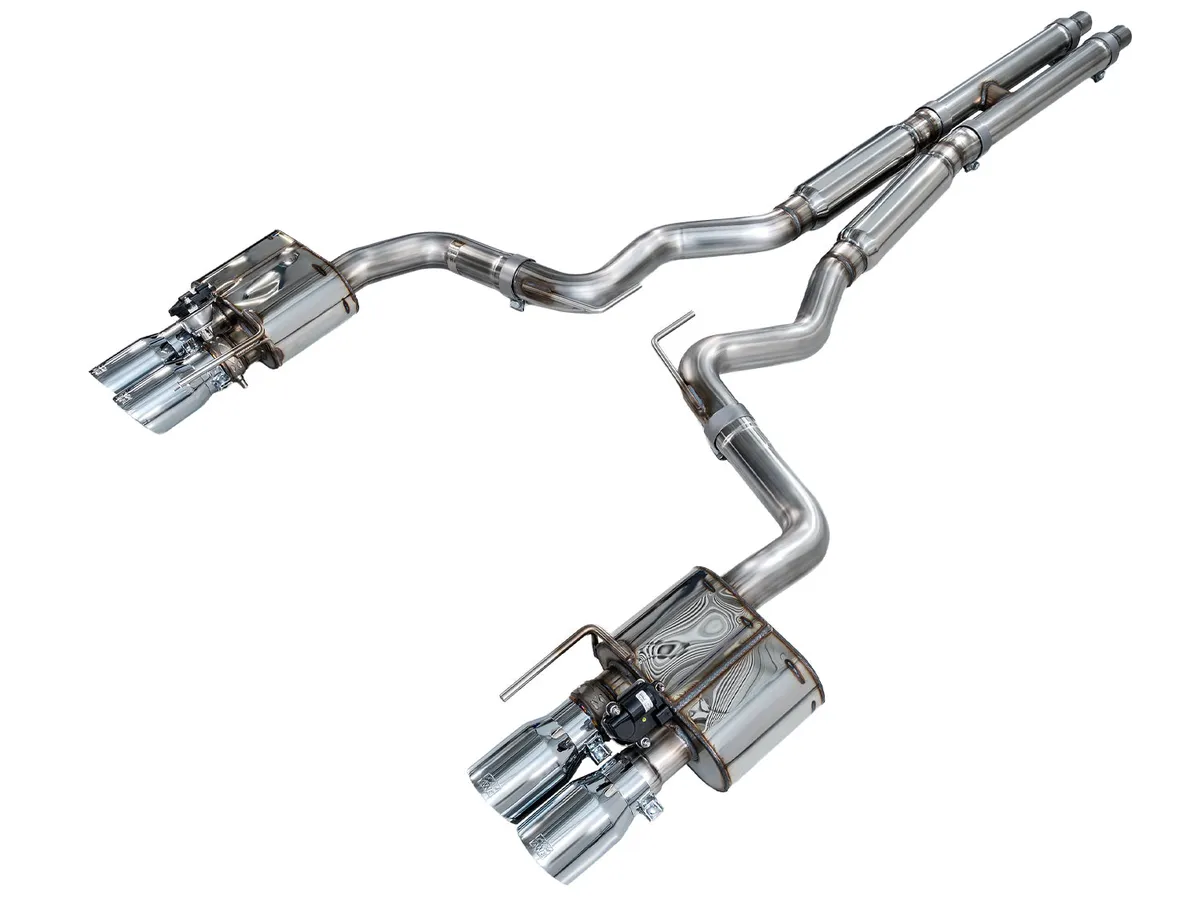 AWE Touring Edition Cat-back Exhaust for the '18-'23 S550 Mustang GT - Quad Chrome Silver Tips product image