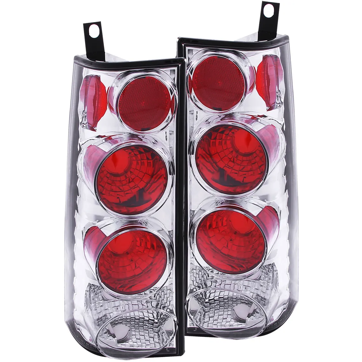 Tail Light Assembly; Clear Lens; Chrome Housing; Pair; Housing For 3 Bulb Design; product image