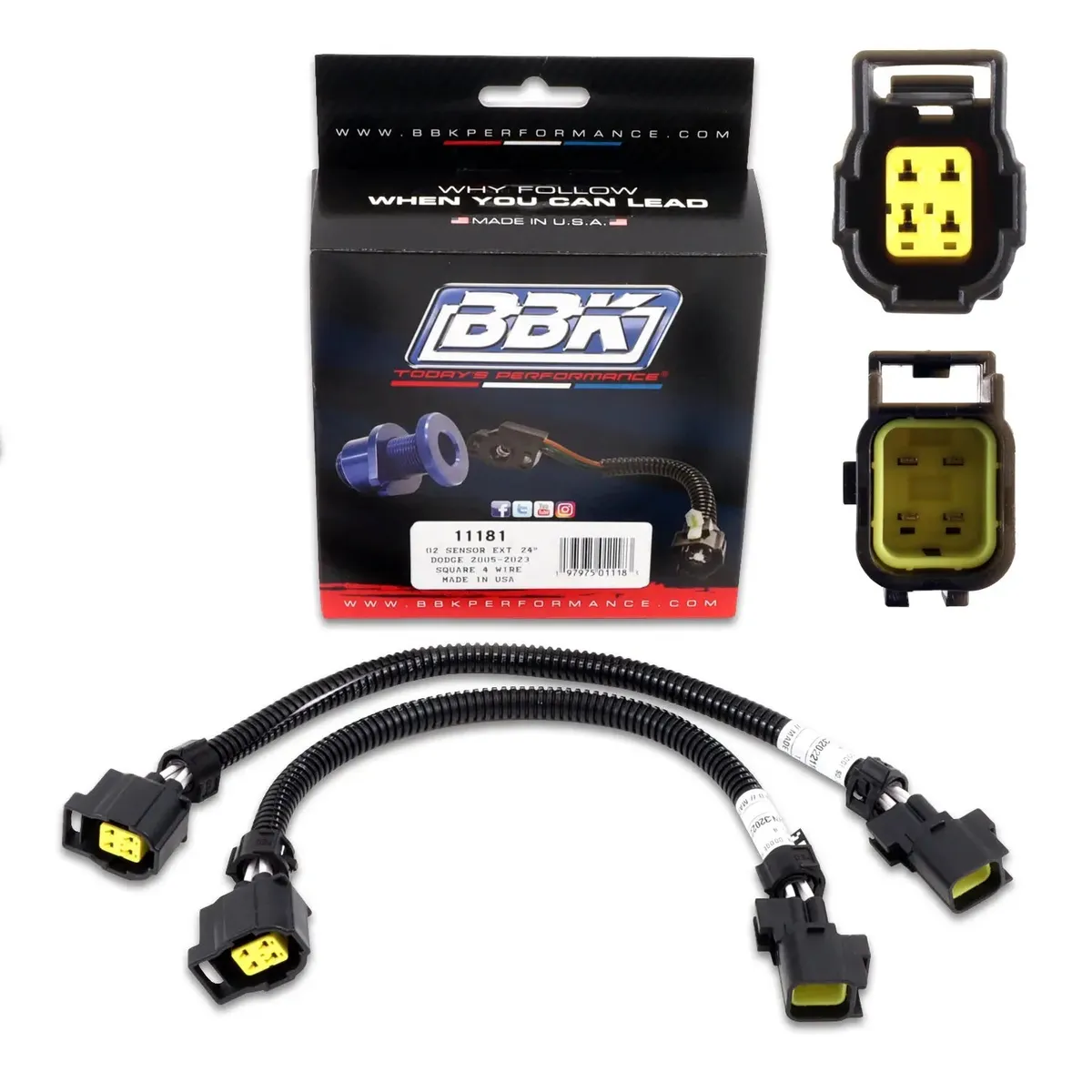 BBK Performance 2005-2023 Dodge 6.16.26.4l o2 Sensor Extensions 4 Pin Square Style Rear -24 Pair