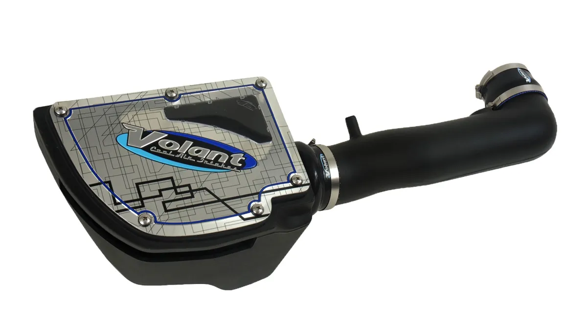 Cold Air Intake Kit; Incl. Closed Filter Box/Air Duct/PowerCore® Filter/Connectors/Clamps; Polished Aluminum Lid w/Logo; product image