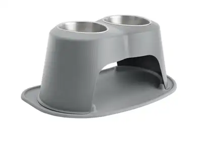 Weathertech Pet Feeding System; Dark Grey; Double High 10 in. w/64 oz. Stainless Bowls;
