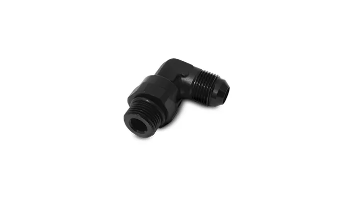 90 Degree Swivel Adapter Fitting; -6AN To -8AN ORB; 6061 Aluminum; Black Anodized; product image