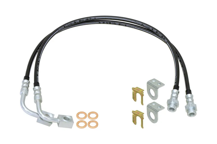Rock Jock Brake Hose Kit 07-18 Wrangler JK Front Or Rear Includes Frame Tabs Clips Copper Washers For Use w/Antirock System 23.5 Inch Long Pair RockJock 4x4