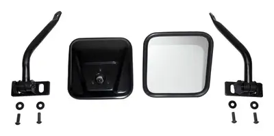 Crown Automotive Jeep Replacement Black Quick Release Mirror Set Quick Release Mirrors w/ Relocation Brackets;includes 2 Mirror Brackets., 2 Mirror Arms, 2 Rectangular Mirror Heads, And Hardware;mounts to The Side of The Upper Windshield Hinge