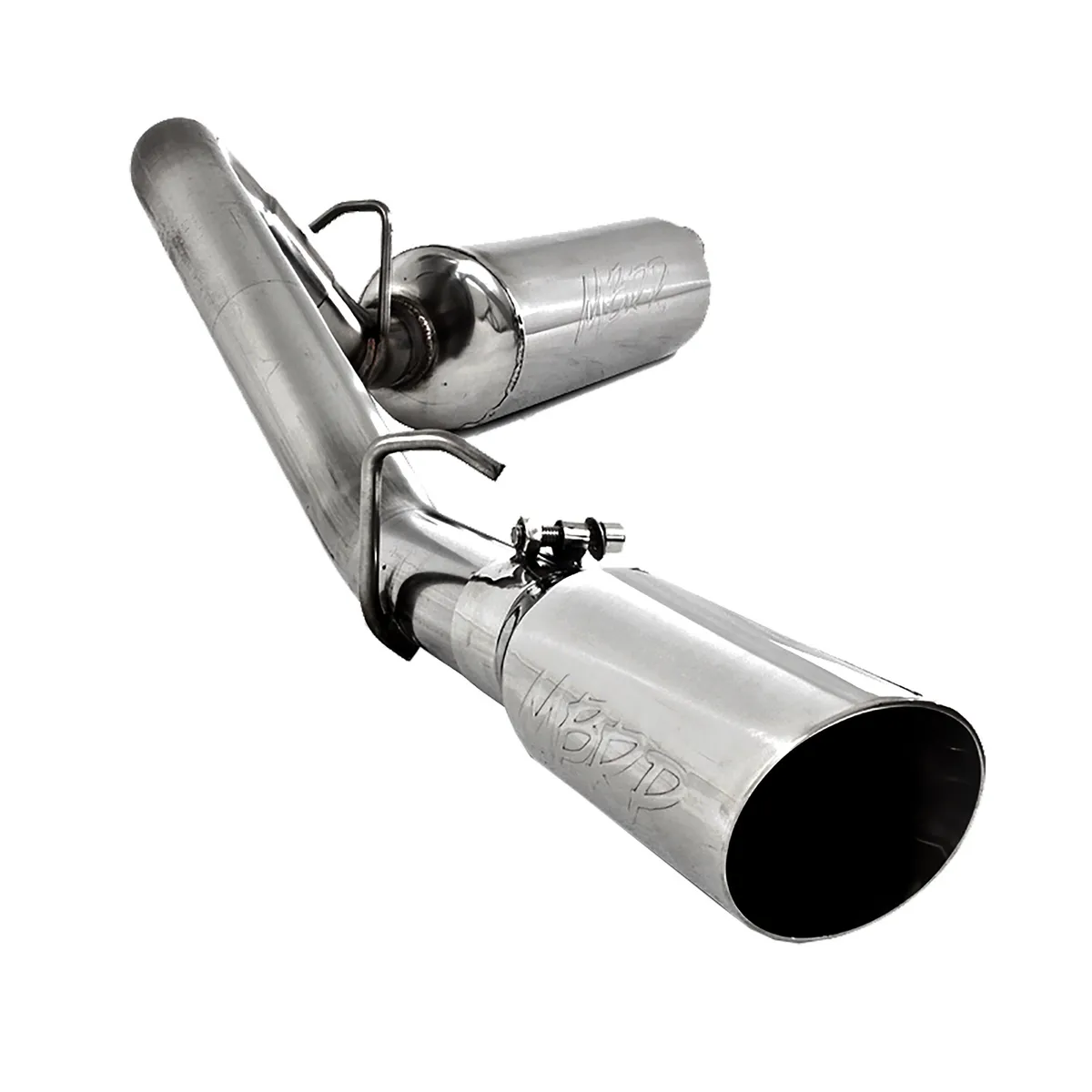 Armor Plus Cat Back Exhaust System; 2.5 in.; Incl. Muffler/Tailpipe/Hardware/3.5 in. OD Tip; Single Side Exit; T409 Stainless Steel; product image