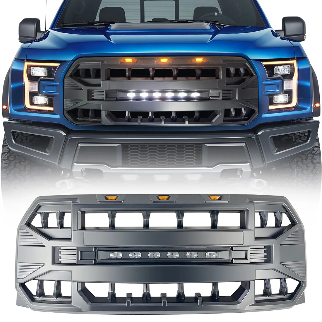 American Modified Amfmaa00115 Armor Grille With LED Off-Road Lights - Matte Black product image