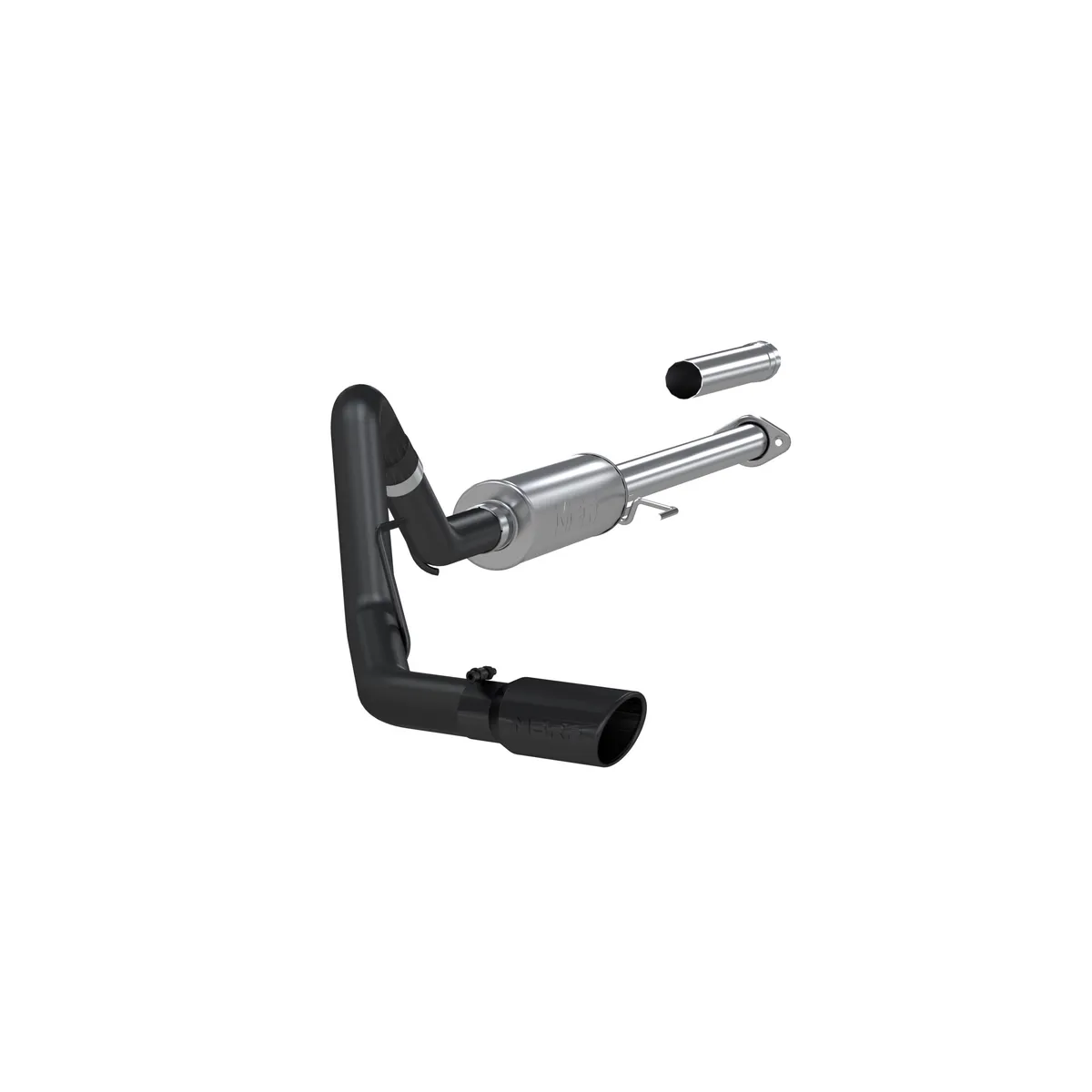 Armor BLK Cat Back Exhaust System; 3 in.; Incl. Front Pipe/Ext. Pipe/Muffler/Over Axle Pipe/Tailpipe/Hardware/4 in. OD Tip; Single Side Exit; Black Coated; product image