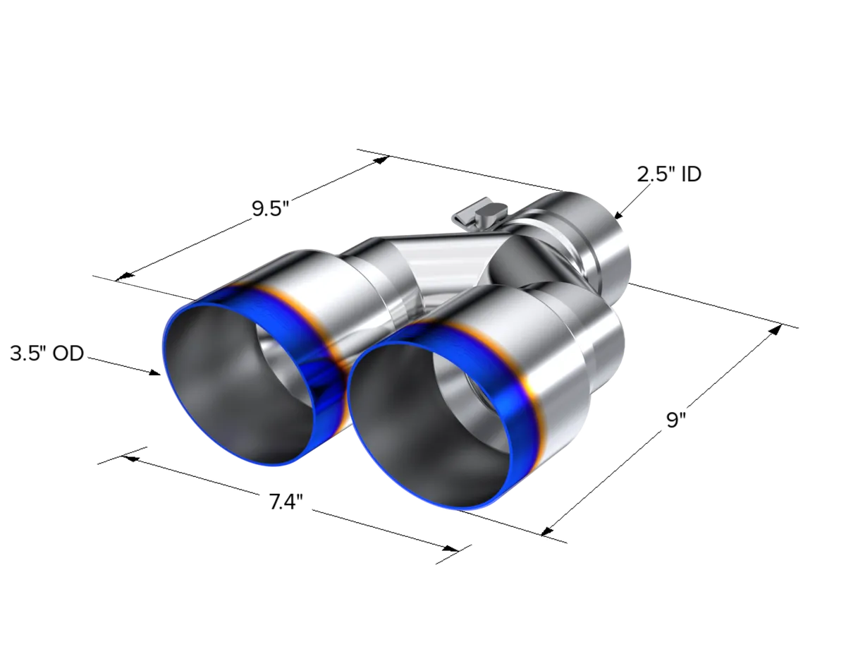 Armor Pro Burnt End Tip; T304 Stainless Steel; 2.5 in. Inlet; Dual 3.5 in. OD. Out; 9.5 in. Length; Single Wall; product image