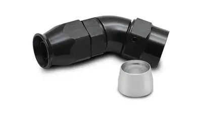 Vibrant Performance 45 Degree High Flow Hose End Fitting; -8AN; 6061 Aluminum; Black Anodized; For PTFE Lined Hose;