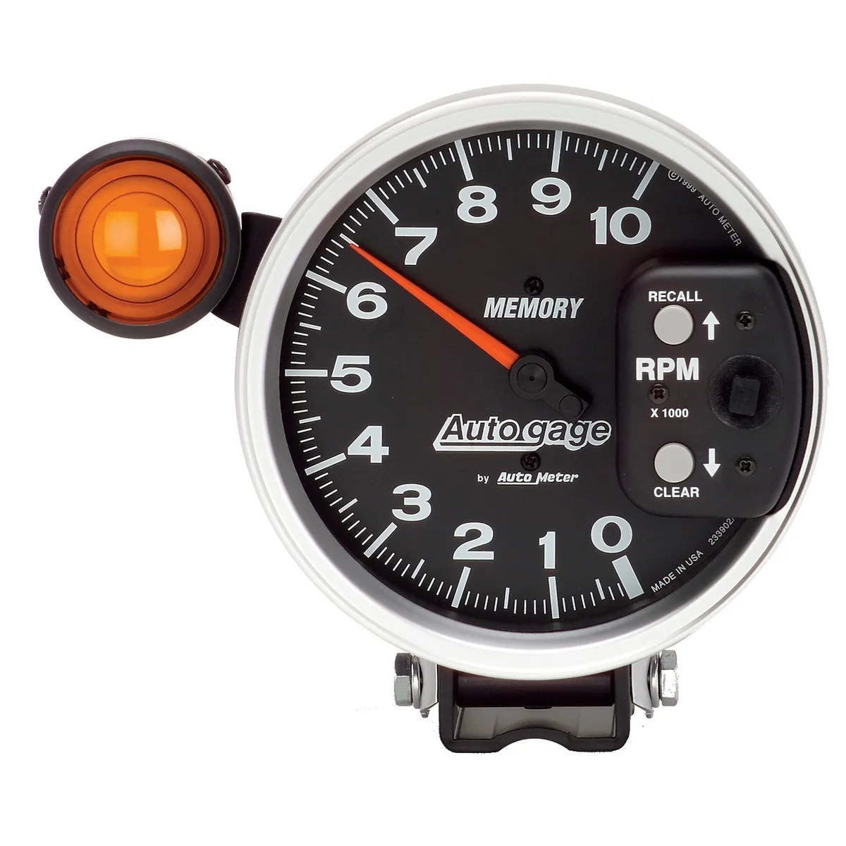 Gauge, Tach, 5", 10k RPM, Pedestal w/ ext. Shift-Lite & Mem, Black, Auto Gage product image