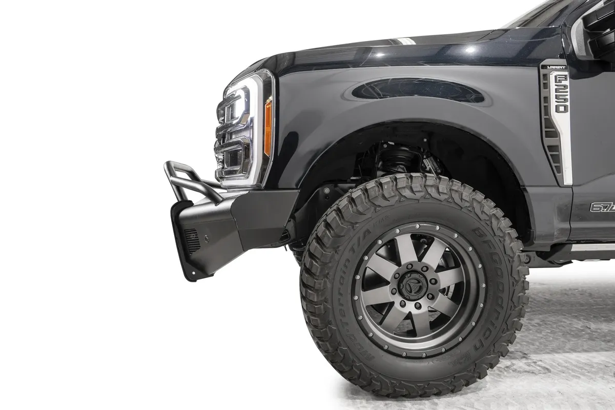 Elite Front Bumper; Black Steel; w/Pre-Runner Guard; Sensor Compatible; Black Matte; product image