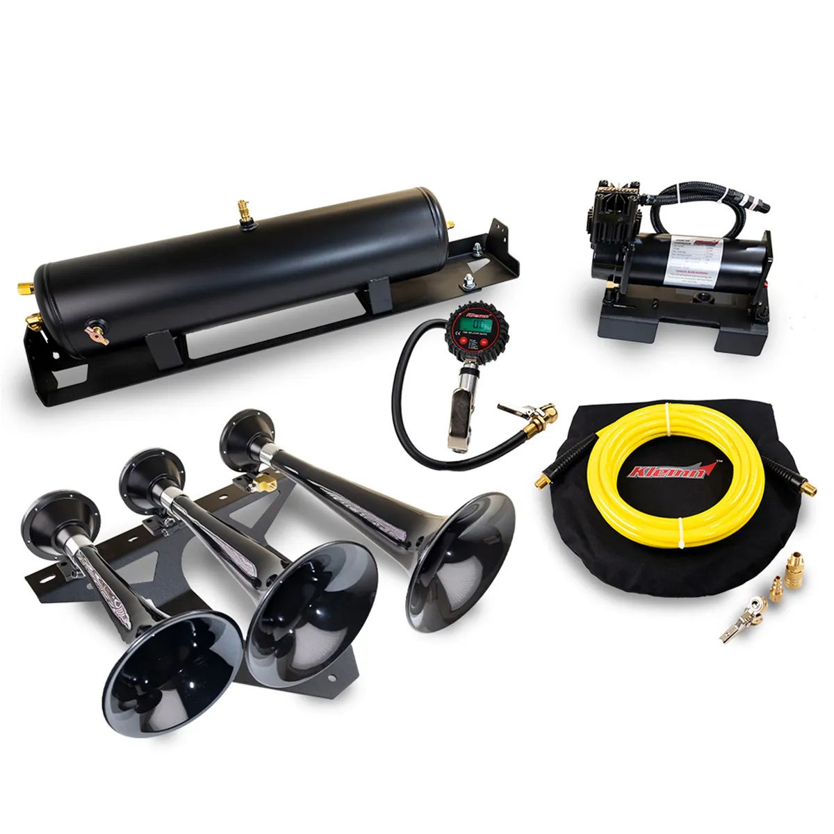Onboard Air System w/Horns; Includes Triple Black Horns PN[230]/ 150 PSI Air Compressor PN[6350RC]/ 3.0 Gallon Air Tank PN[6350RT]; Spare Tire Location; product image