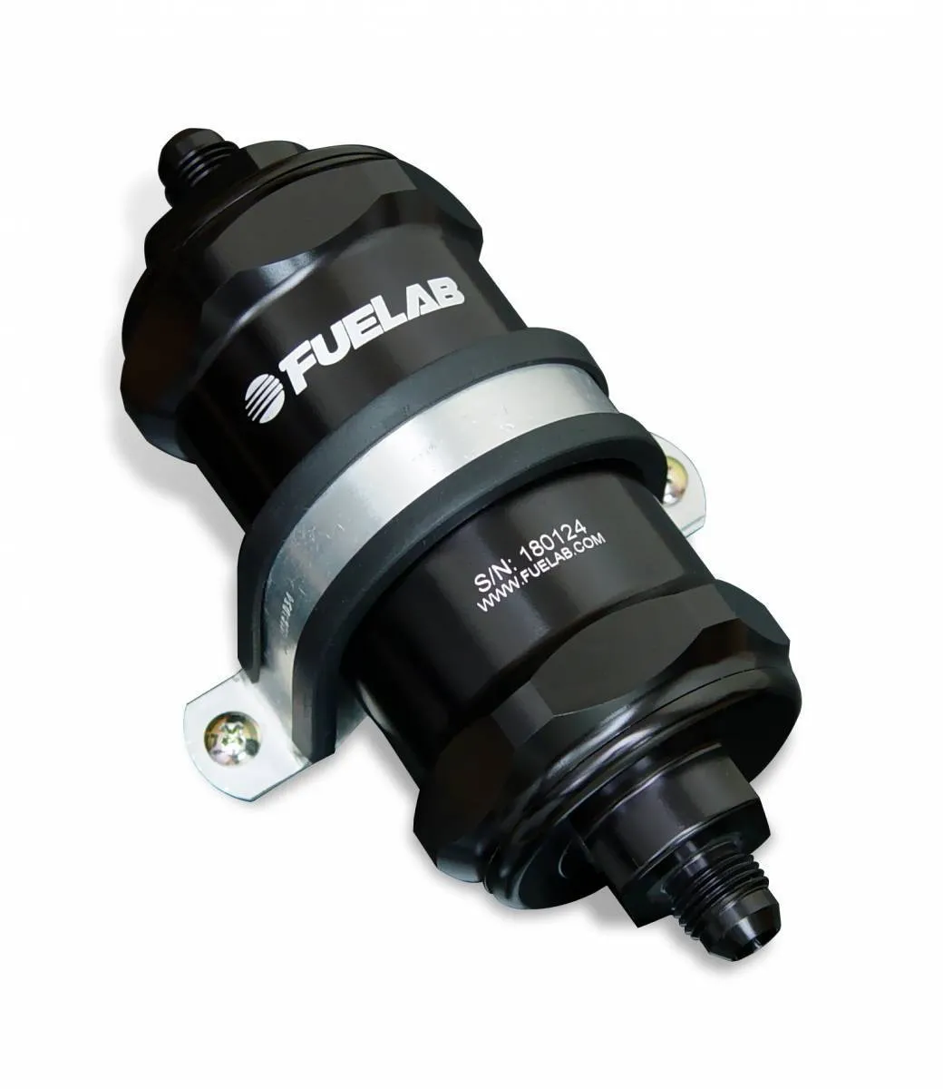In-Line Fuel Filter Standard Length -8AN Inlet/Outlet 10 Micron Replaceable Fabric Element Black FUELAB product image