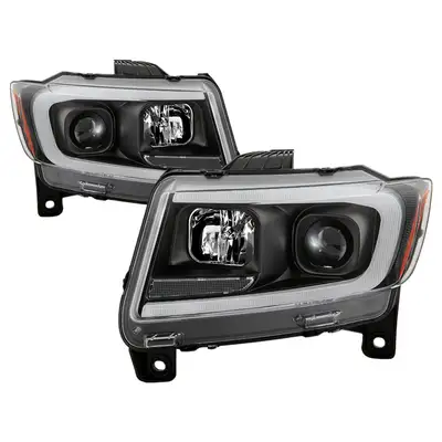 Spyder Auto ( Spyder Signature ) Jeep Grand Cherokee 11-13 Light Bar Projector Headlights - Halogen Model Only ( Not Compatible With Xenon/HID Model ) - Black - Lo Beam ; H9 Not Included - Hi Beam ; H1 Included