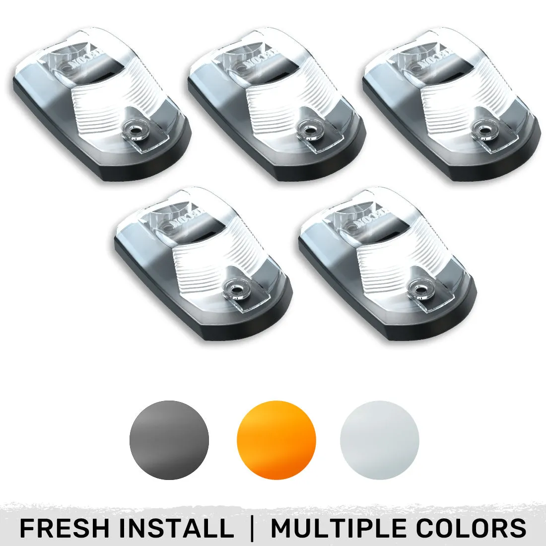 Ford 17-23 Superduty 5-Piece Set Clear Cab Roof Light Lens With 2-Way Forward Rear Facing White Ultra High-Power Leds - Attn This Cab Light Set is For a Fresh Install on a Truck That Did Not Come With OEM Cab Roof Lights no Square Hole Required - on product image