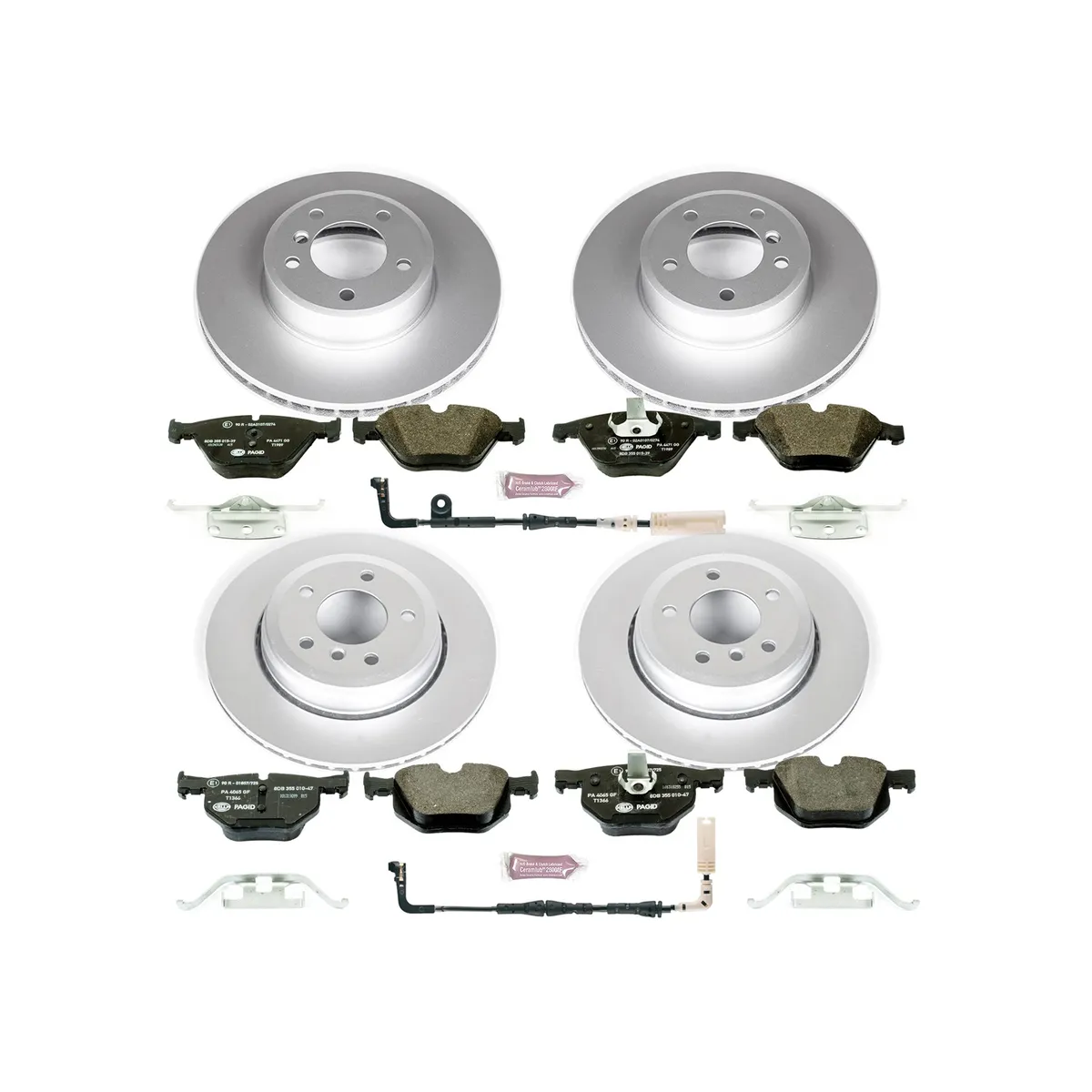Euro-Stop Kit: Genuine Geomet Fully Coated Rotors; Ece-R90 Certified Pads W/Hardware; Pad Sensors product image
