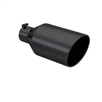 MBRP Exhaust Armor BLK Exhaust Tip; 4 in. Inlet Diameter; 8 in. Outlet Diameter; 18 in. Length; Rolled End; T304 Stainless Steel; Black Coated;