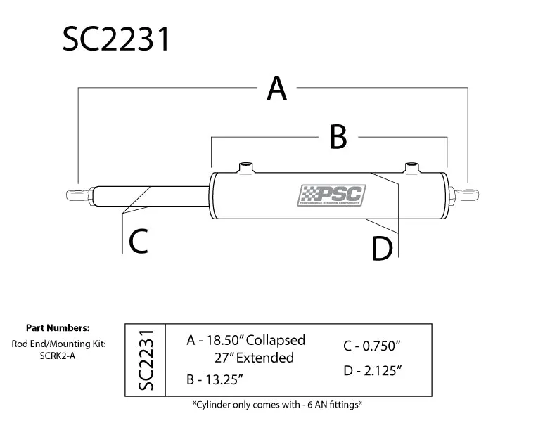 1.5 Bore x 8 Stroke x .625 Rod se Steering Cylinder w/ Rod Ends & Mount Hardware product image
