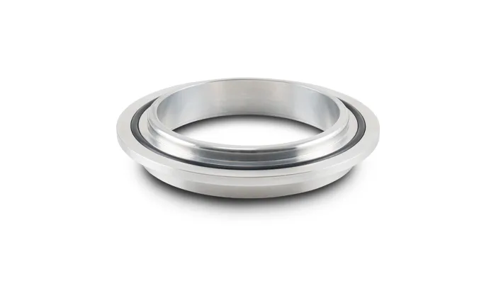 Turbo Outlet Flange; 82MM CRMD; 5MM CRMDH; 3.6MM Apex W; 18MM Thickness; 107MM Flange OD; 2MM Tube Recess Depth; For GT42 Compressor; Aluminum; 74.2MM Part ID; 3 in. Recess ID; product image