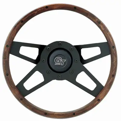 Grant Challenger Steering Wheel; 13 1/2 in. Diameter; 2 1/4 in. Dish; Hardwood Walnut Finish w/Rivets; Black Dual Plane Spoke Design;