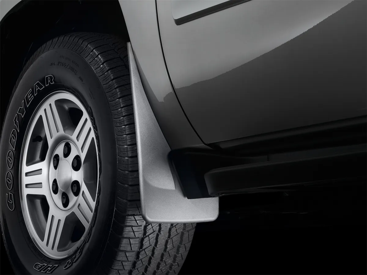 2007 + Cadillac Escalade Black No Drill MudFlaps Fits vehicles w/o flares molding & powers steps does not fit vehicles with 22" rims / 2007 + GMC Yukon Denali Black No Drill MudFlaps Fits vehicles w/o flares molding & powers steps does not fit product image