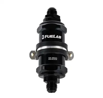 Fuelab In-Line Fuel Filter Standard Length -8AN Inlet/Outlet 6 Micron Fiberglass Element W/Check Valve Black FUELAB