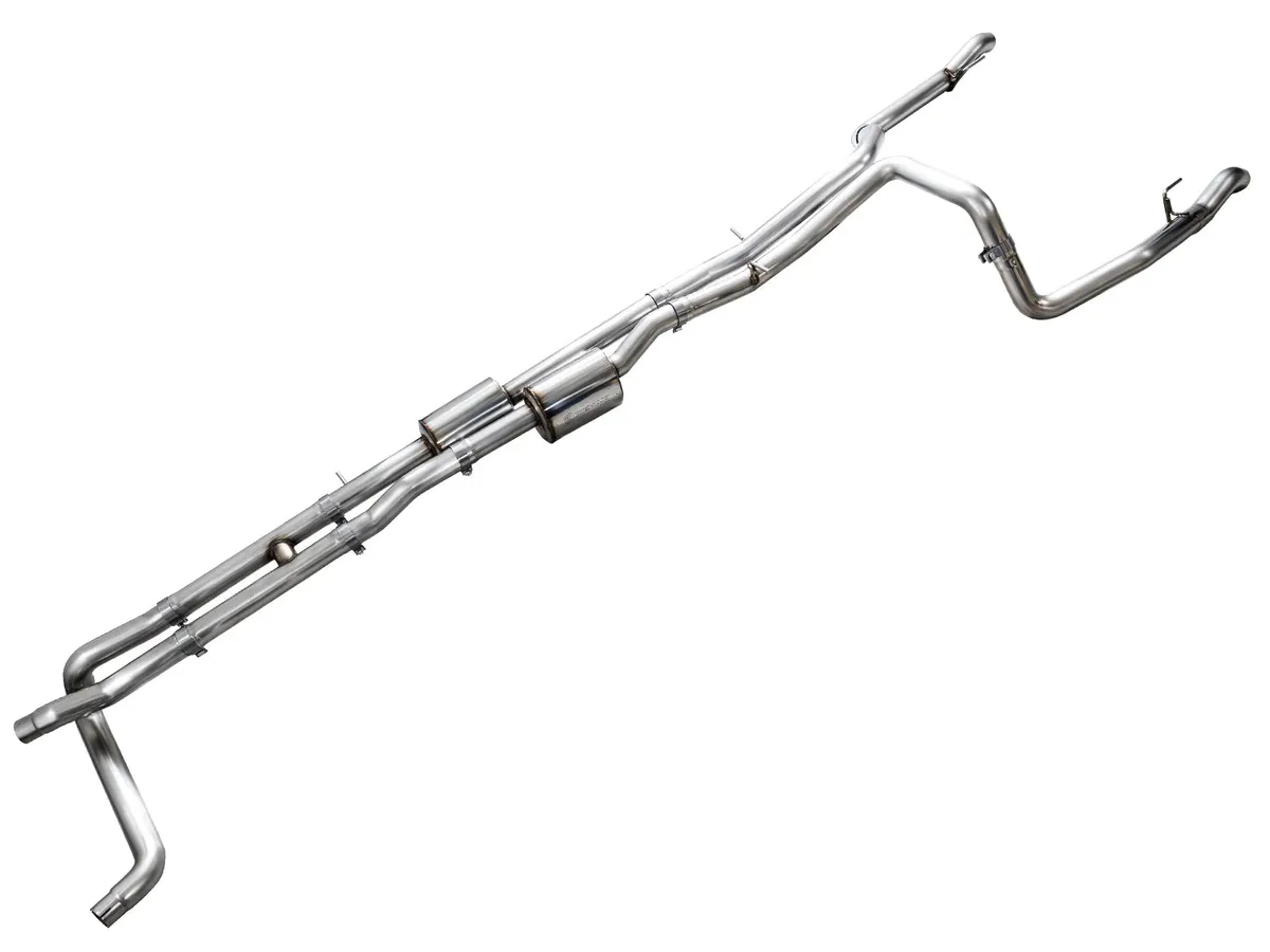 AWE 0FG Catback Split Rear Exit Exhaust for 4th Gen Silverado/Sierra 1500 6.2L (With Bumper Cutouts) - Quad Diamond Black Tips product image