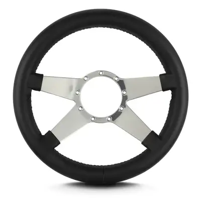 Lokar Lecarra Mark 9 Standard Steering Wheel; Black; Polished Spokes; 14 in. Thick Grip;