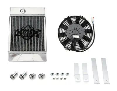 CSF Cooling - Racing & High Performance Division Universal Drag Race / Tuck Radiator -10.5H" x 10L" x 3.6W" (5.65" w/fan) - Includes 9-inch SPAL fan - Includes inlet/outlet kit (1.25 or -16) + installation brackets