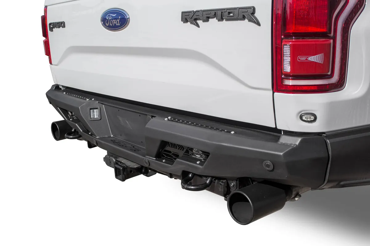 Ford Raptor 2017 - up Stealth Fighter Rear Bumper set up for duallys with back up sensor holes cut in panels in Hammer Black with Satin Black panels product image