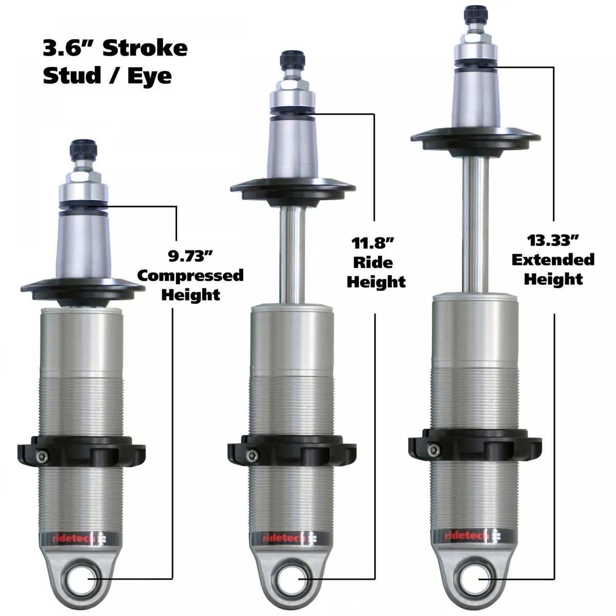 HQ Coil-Over Shock W/ 3.6 Inch Stroke And 2 Inch Stud Mount Universal 1 Rebound Adjustable Shockspring Mounts Delrin Spring Washers And Bearing Spacers 1/2 Inch And 5/8 Inch 9.7 Inch X 13.3 Inch W/ A 11.5 -11.75 Inch Ride Height Ridetech product image