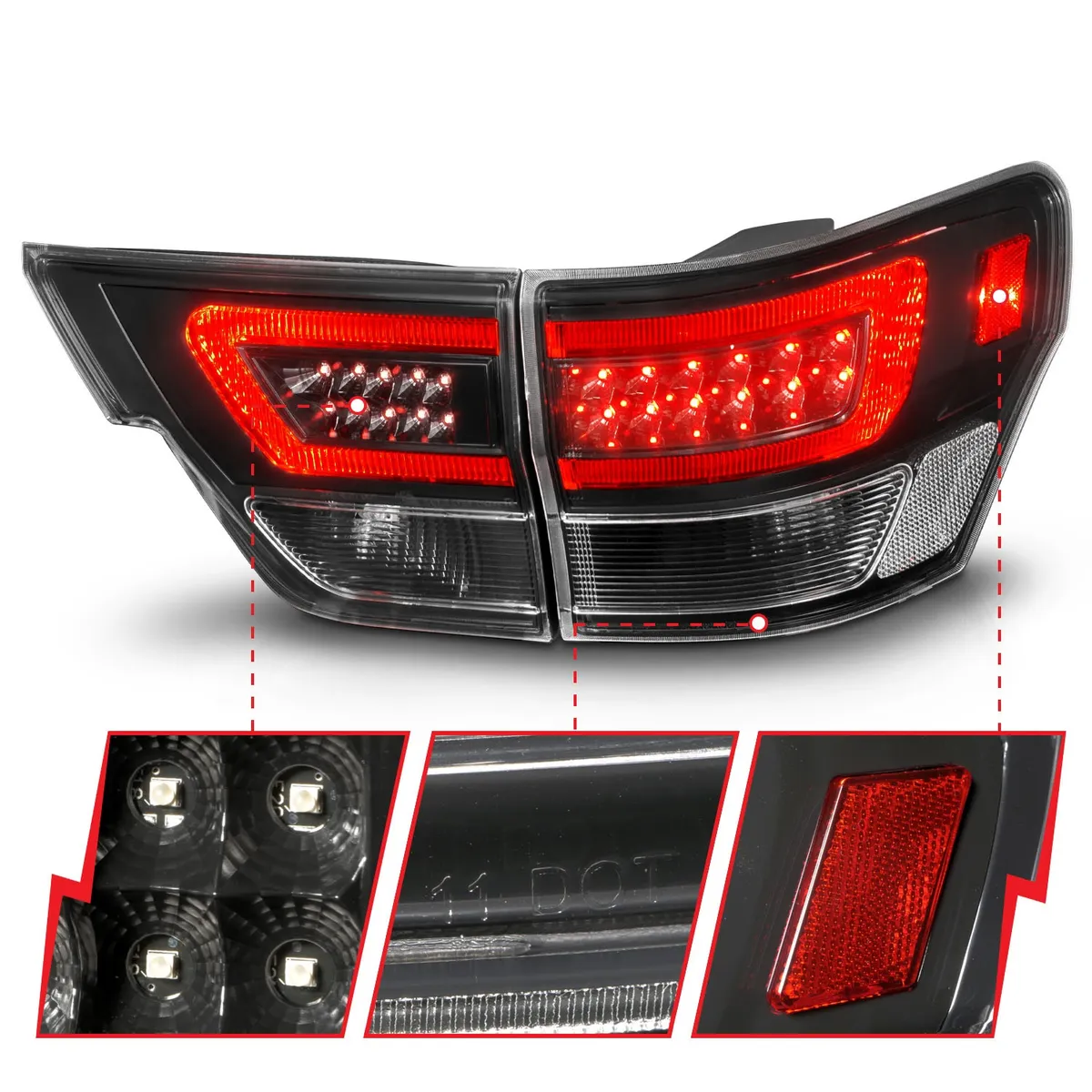 1113 Grand Cherokee LED Tail Lights W/Light Bar Black Housing Clear Lens 4pcs product image
